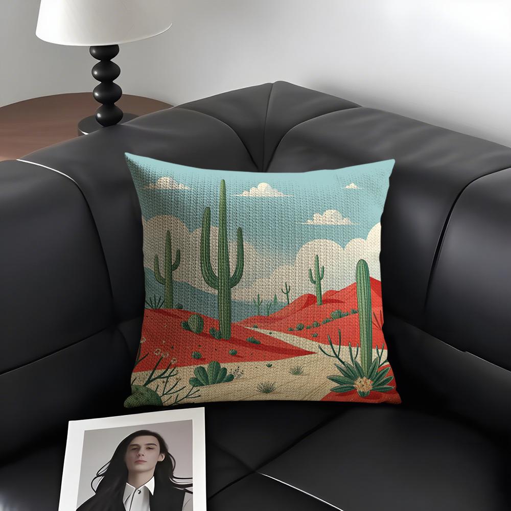 Cactus Cushion Cover Natural Linen Organic Fabric Double-Sided Printing Sofa Home Decor Gift Pillow Case