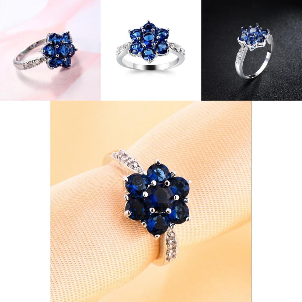 Elegant Blue Flower Shaped Ring For Women With Silver Topaz Detailing In Fashionable Style