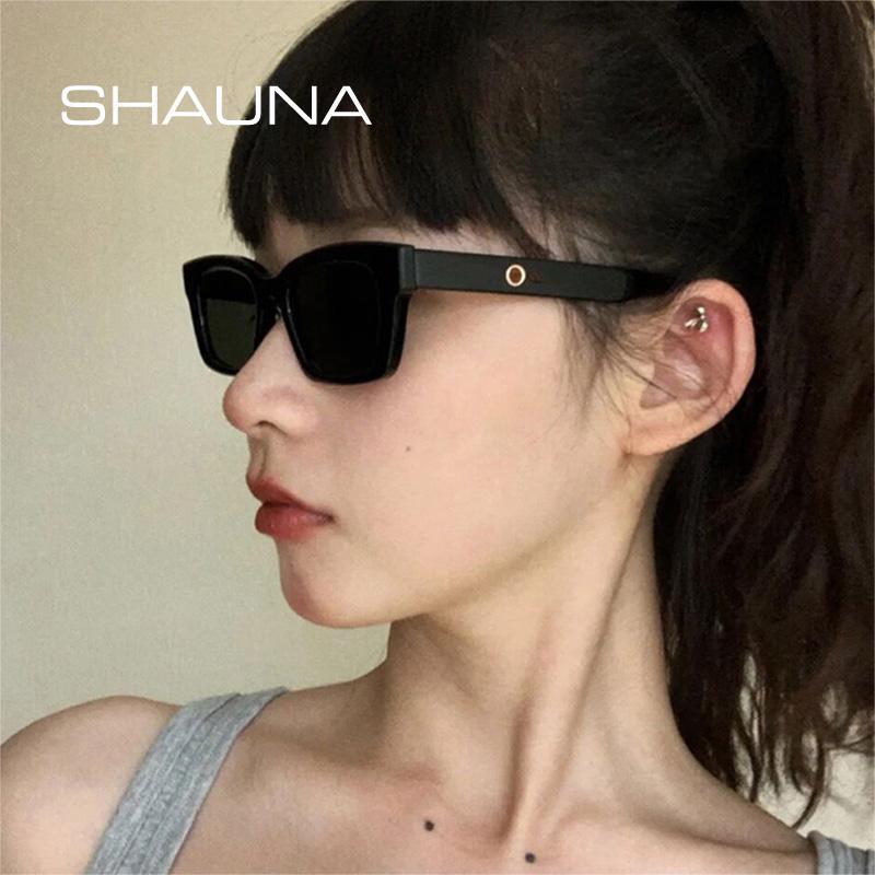 SHAUNA Ins popular moda pequeno retângulo feminino óculos de sol retro metal dobradiça cinza óculos masculino tons óculos de sol uv400