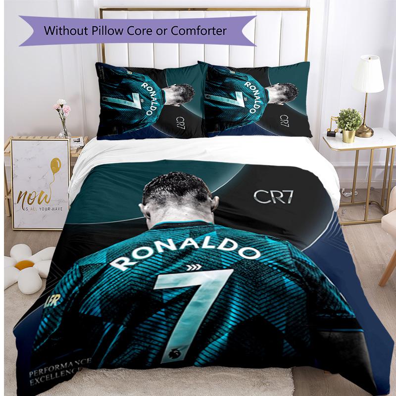 Set Lenzuola Stampate Cristiano Ronaldo 3 Pezzi Copriletto Accogliente Traspirante come Regalo per Inaugurazione Casa o Festa