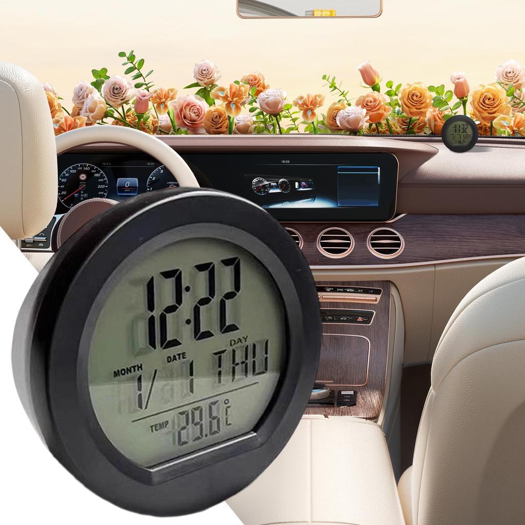 Car Clock Solar Powered Automotive Dash Clock LED Temperature Tester For Classroom Travel Table Bedside Fridge RV Shop Stove