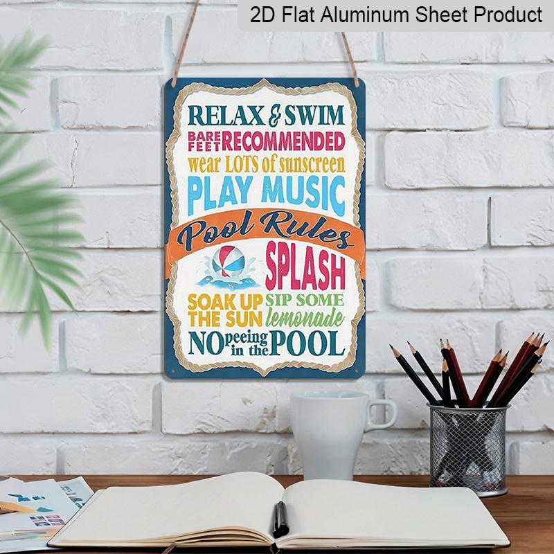 2D Flat 1pc Fun Pool Rules Aluminum Sign Waterproof, 7.87*11.8 Inch, Vibrant Pool Decor with Relax & Swim Recommendations, Perfect for Spring