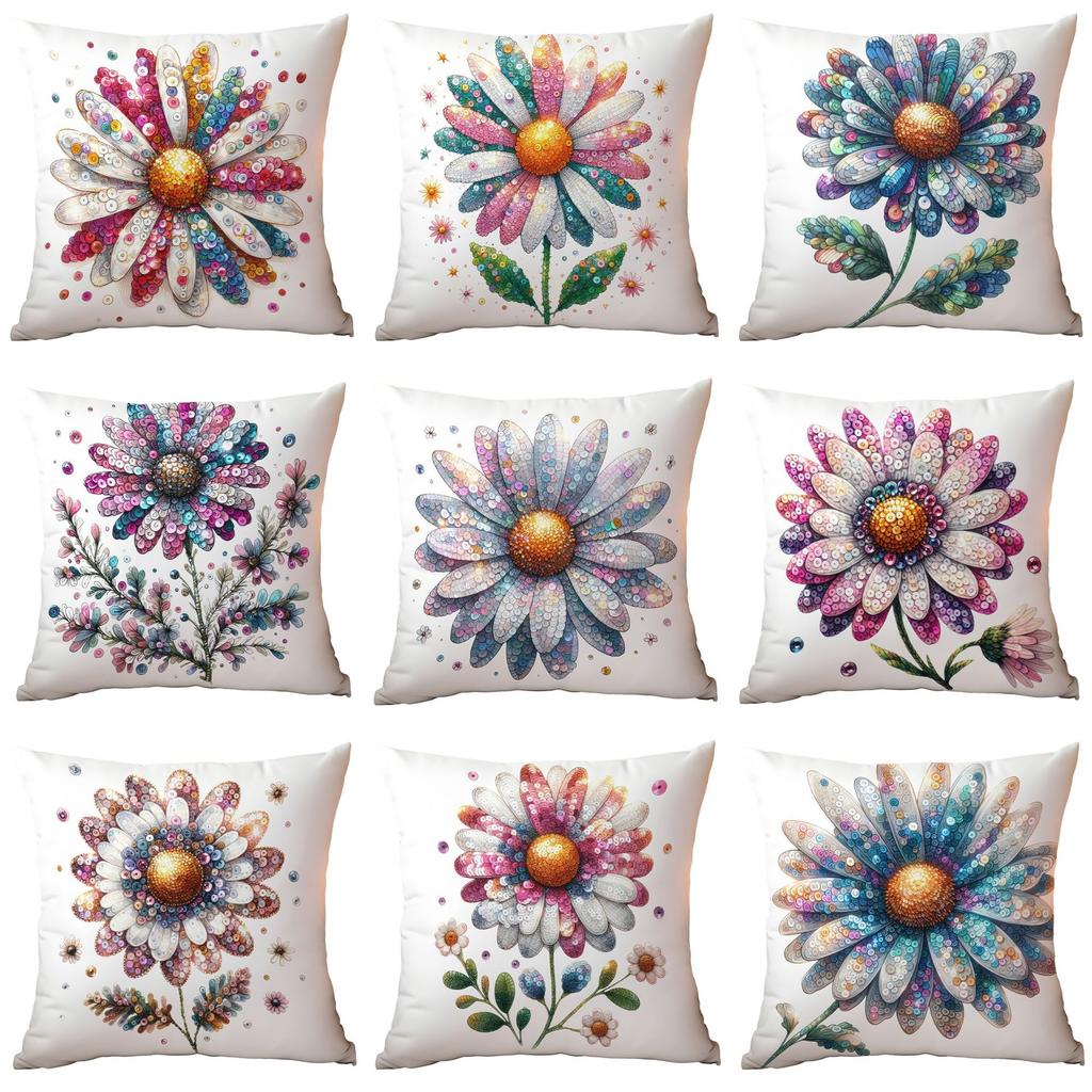 New Glitter Daisy Printed Pillowcase Light Luxury Floral Home Living Room Sofa Cushion Pillowcase