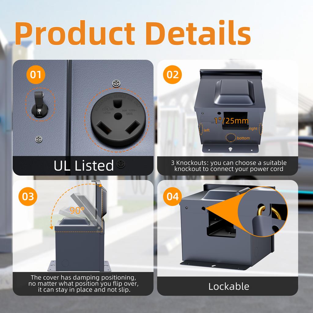 DaierTek 30 Amp RV Power Outlet Box with Breaker Weatherproof 125V Nema TT-30R RV Receptacle Lockable Electrical Breaker Box