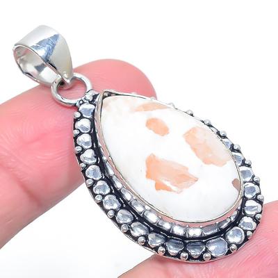 Natural Ornage Scolecite Gemstone 925 Sterling Silver Gift Pendant 1.97" V0m44