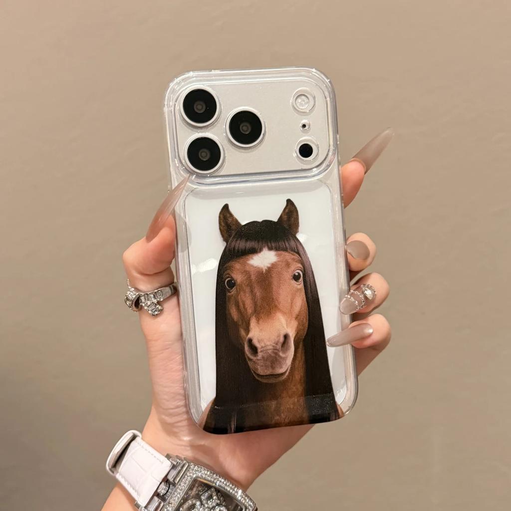 Fun Funny Abstract Horse Applicable To Apple 17Promax Mobile Phone Case IP16/15/14 Transparent 13 Space Case 12