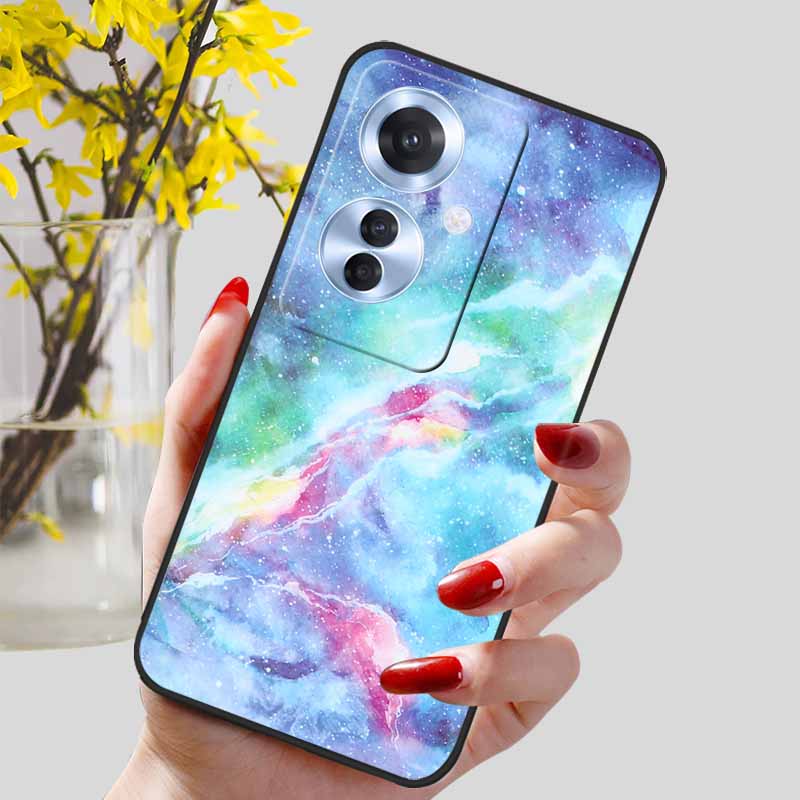 Phone Cover for OPPO Reno11 F 5G Case Black Silicone TPU Fashion Marble Print Shells for Oppo Reno 11F Protective Capa Soft Bags