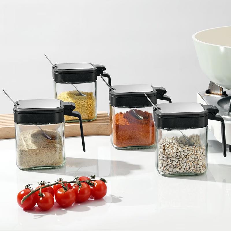 RuHan Glass Seasoning Jar Set with Stainless Steel Spoons