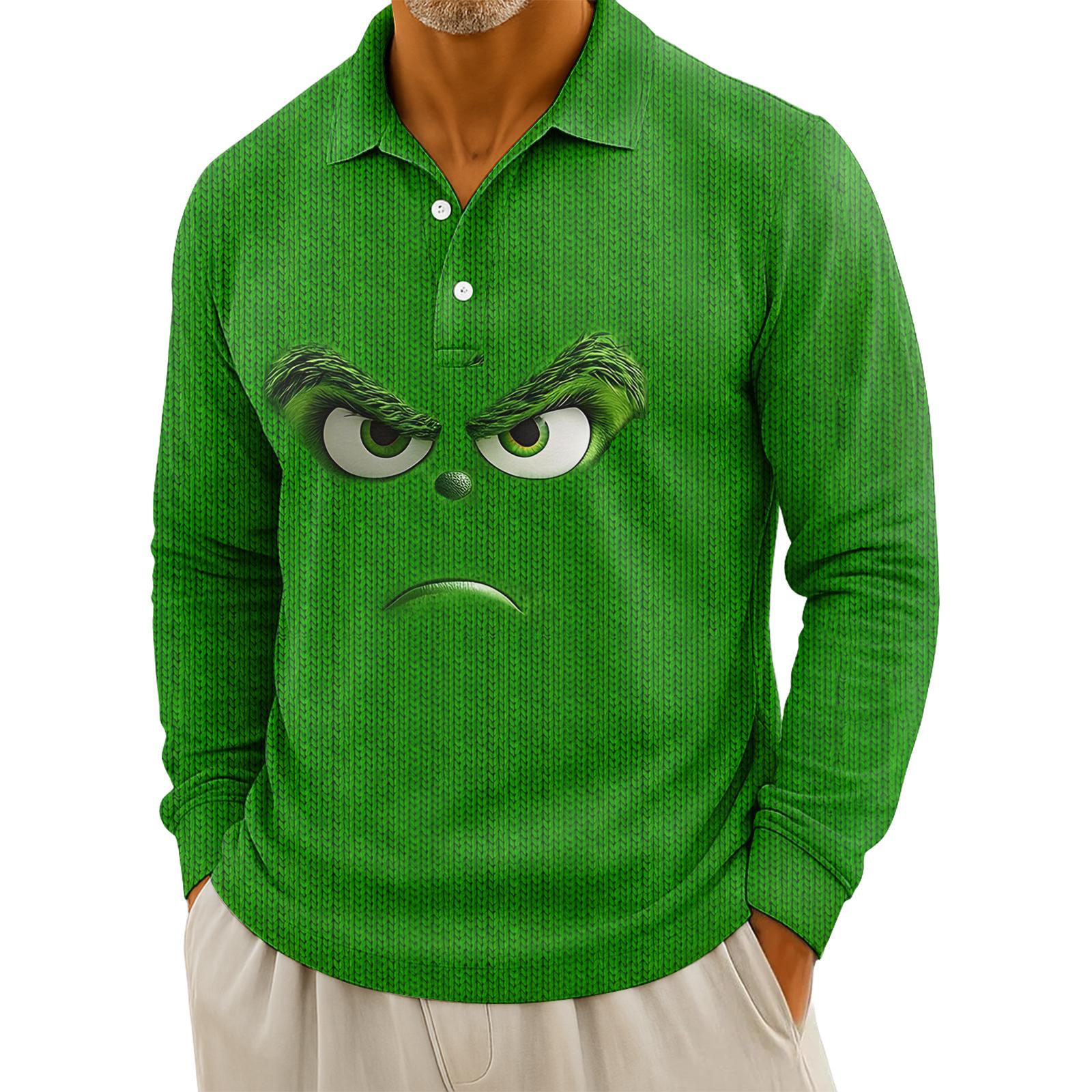 

Мужская повседневная рубашка с длинным рукавом на пуговицах с рождественским принтом L армия зеленый