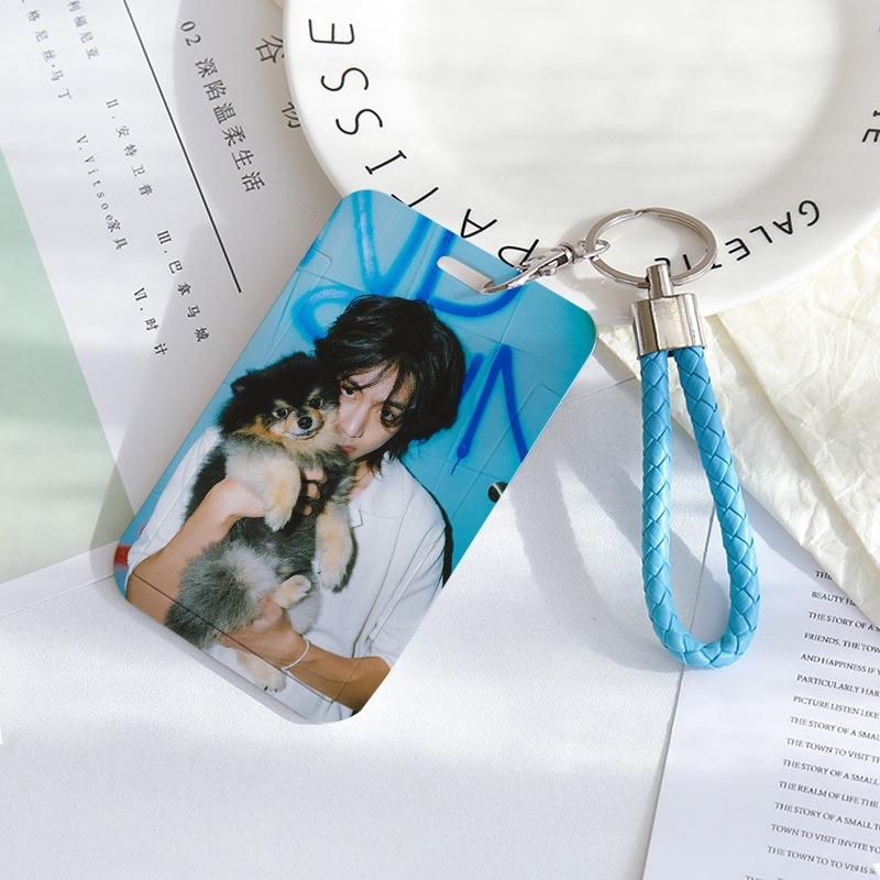 BTS Sliding Photocard Holder, Protective ID Badge Card Case with Braided Keychain Strap, Student Campus Bus Meal Card Protector Merch for ARMY