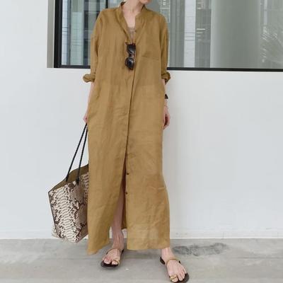2024 Spring/Summer Women's Linen Shirt Dress: Japanese & Korean Styles, 2 Colors