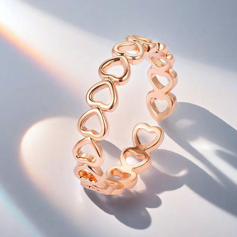 18k Stainless Steel Hollow Love Ring - High-End Luxury & Minimalist Style for Women