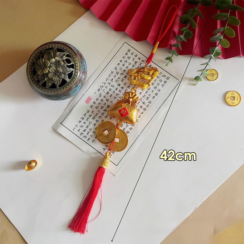 Chinese New Year Gold Color Plastic Horse Pendant Long Red Tassel Ornaments For Car Home Decor Lucky Charm Hanging Decoration