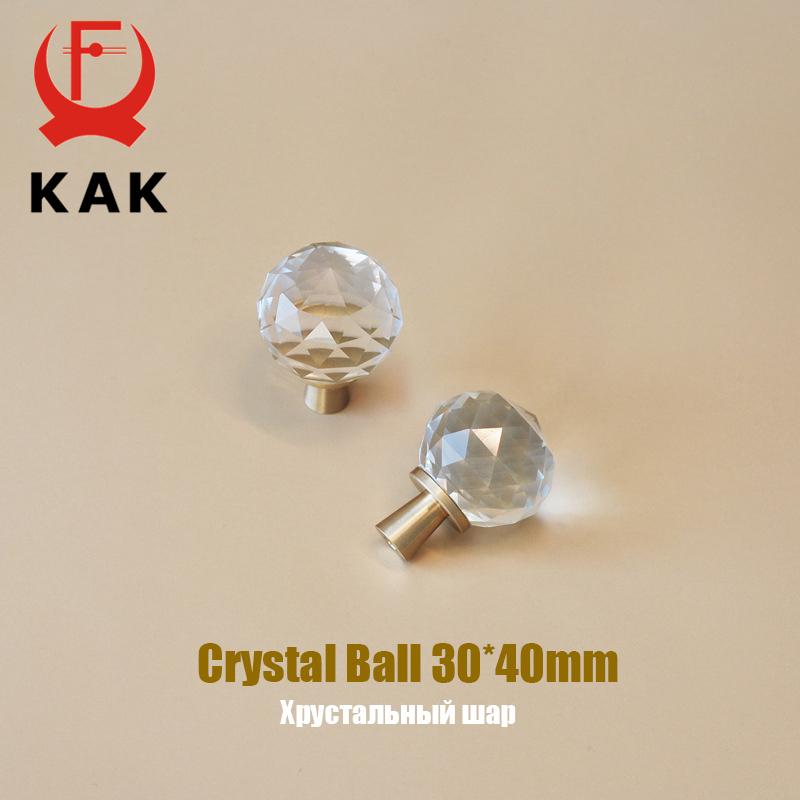 KAK 30mm Crystal Cabinet Knobs and Handle Brass Copper Kitchen Handle Square Cupboard Door Pulls Furniture Knobs Door Hardware