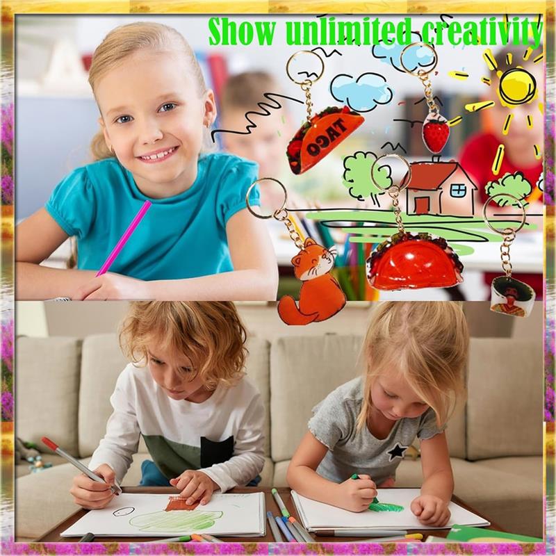 Top Deals Heat Shrink Plastic Sheet Kit Shrink Papers 25 PCS Large Shrink Film Papers With 100 PCS Keychains For Kids (11.4X8inc