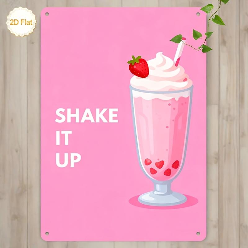 

Cute Pink Shake It Up Strawberry Milkshake Metal Tin Sign Retro Iron Painting Wall Art Plaque for Kitchen Cafe Dessert Shop Ho 20x30cm（7.8x11.8inch）