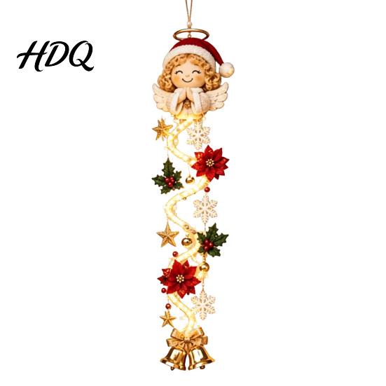 Handmade Look Xmas Ornament Glowing Christmas Door Hanger Crochet Spiral with LED Lights Snowman Santa Reindeer Lighted Holiday Hanger Angel