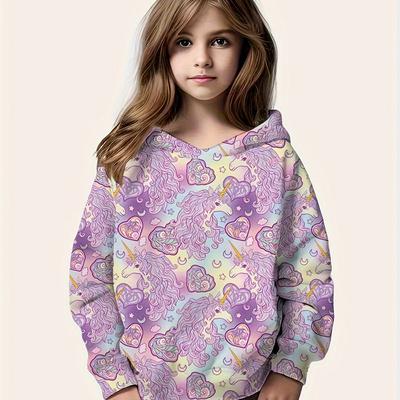 Mehrfarbiges 3D-Druck-Hoodie-Sweatshirt für Mädchen, Langarm, lässig, bequem, aktiv, Sweatshirt für Outdoor-Geschenk