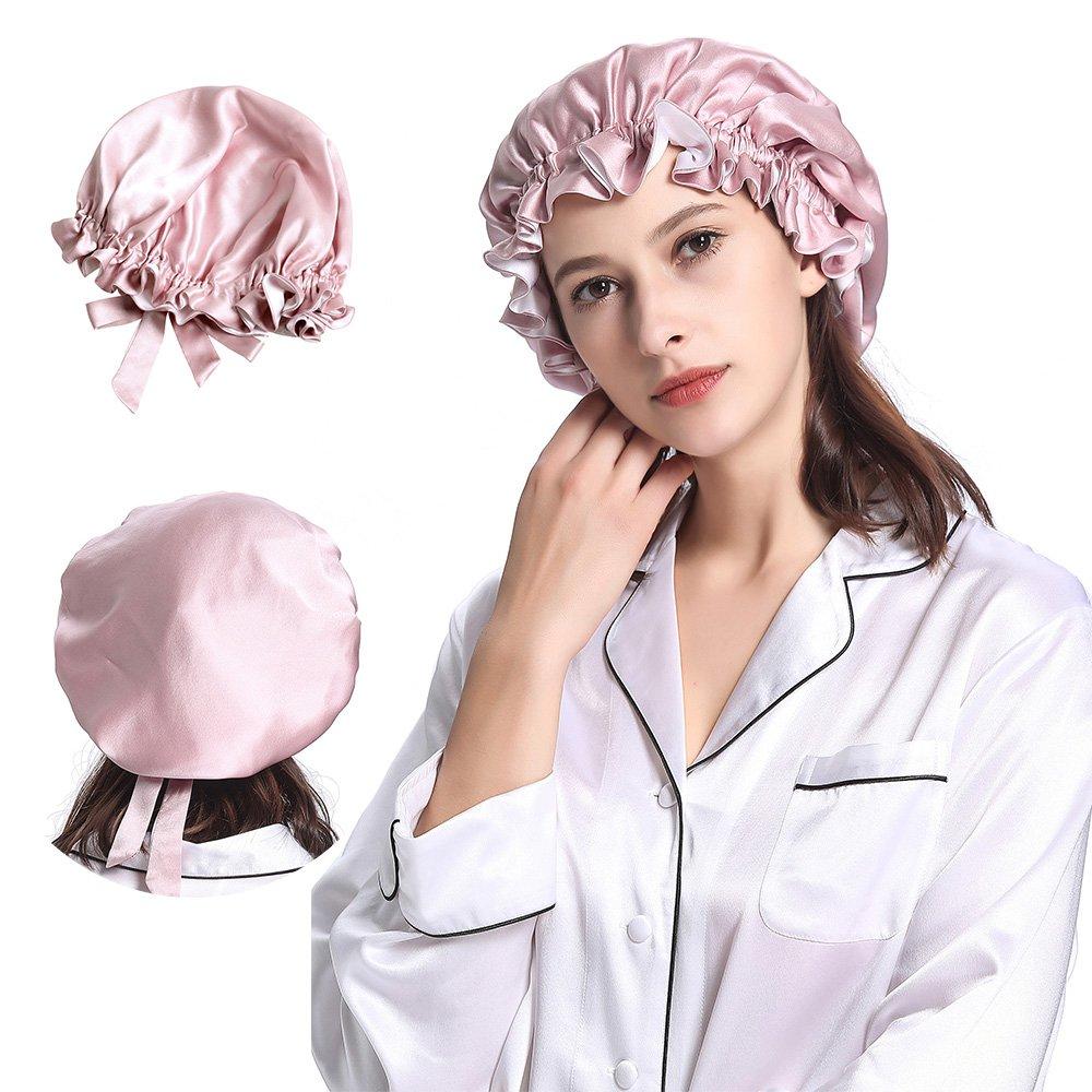 LilySilk Natural Silk Night Prevents Split Moisturizes and Beautiful for Long Sleeping Postpartum Use Pink 100% Cap, Ends, Hair, Hair, Cap, (Para &