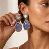 European and American Exaggerated Retro Full Diamond Geometric Resin Earrings Metal Feeling Women's Versatile Fashion Earrings Bohemian Style