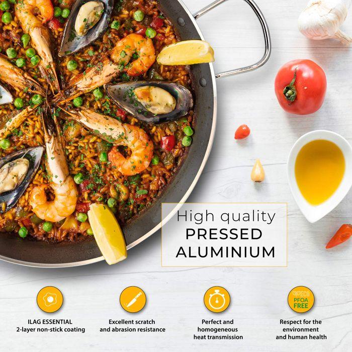Poêle À Paella Induction 46cm 11-12 Portions, Antiadhésive Sans PFOA, Aluminium Briebe Zafrán Noir 00959