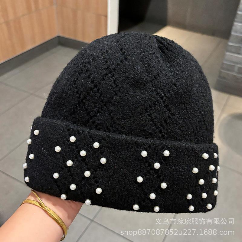 Autumn and Winter New Versatile Warm Wool Hat Men's and Women's Outdoor Pearl Knitted Ear Protection Face Small Pullover Hat Cold Hat