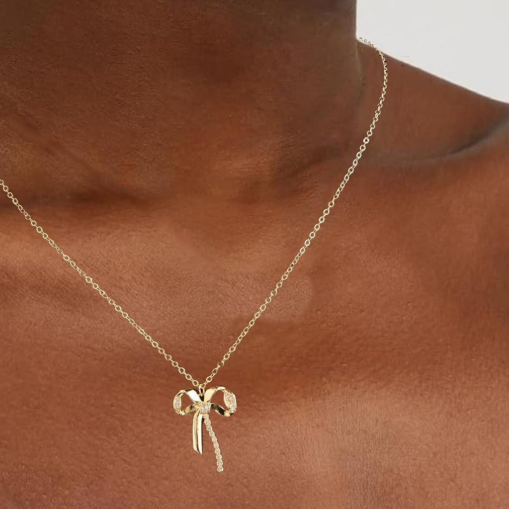 Halsband med rosett, kopparpläterad 14k äkta guld, mångsidigt, europeisk och amerikansk designtrend, INS