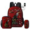 Ronaldo 3 Pcs Set School Bags Backpack with USB Interface CR Football Star Shoulder Bag Football Sports Pencil Bag Kids Rucksack