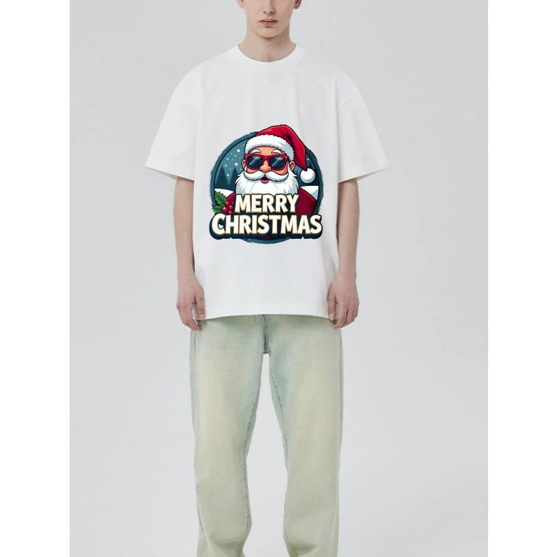 Weihnachts-T-Shirt Schwarzer Weihnachtsmann mit Sonnenbrille und Merry Christmas Text Feiertagsparty-Kleidung