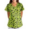 Women's Halloween Printed Loose V-Neck Pocket Short SleevUniform  Uniform
