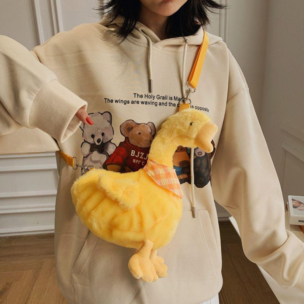 Zipper Big Goose Plush Bag Fluffy Doll Shoulder Bags Portable Cute Duck Crossbody Bag  Travel