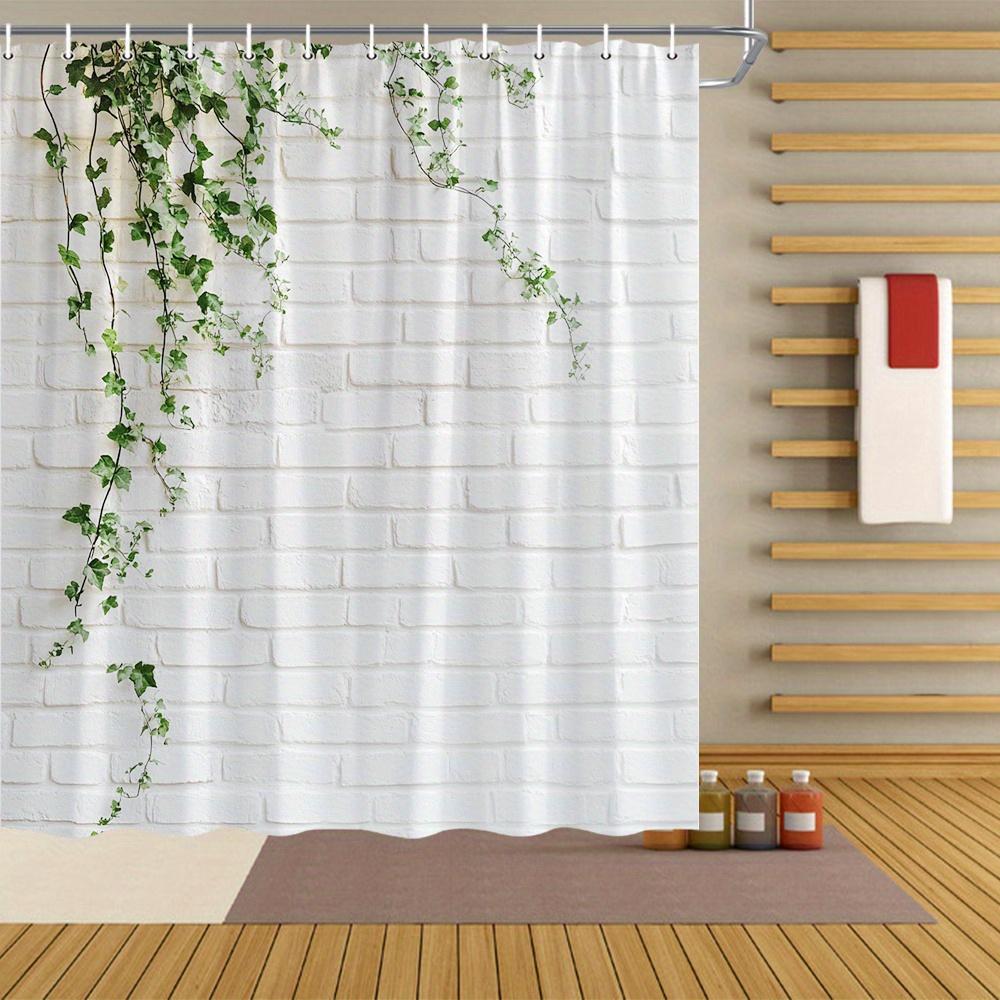 

Minimalist White Brick Shower Curtain - Cascading Ivy Design, Polyester, 12 Hooks, 70X70 , Natural Vignette, Bathroom Decor W60H190(CM)-1 Pcs