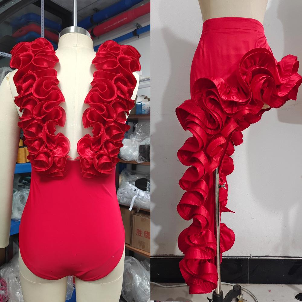 Costume da bagno intero da donna 2024 con balze esagerate