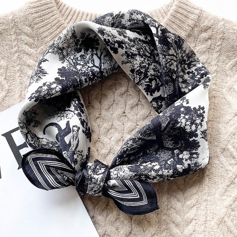 2022 Autumn/Winter Mulberry Silk Mori Style Print Square Scarf - Women's Warm Silk Neck Shawl