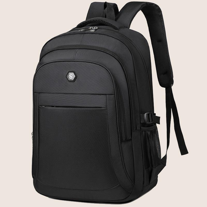 

Большой вместительный студенческий рюкзак, повседневный однотонный рюкзак из материала Оксфорд, мужской новый рюкзак, многофункциональный простой рюкзак чёрный