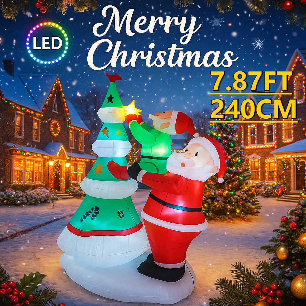 

7.87ФТ Рождественские Надувные Игрушки Дед Мороз Эльф Звезда Украшения для Елки Принадлежности Домашний Праздничный Подарок со Светодиодной Подсветкой Рождественское Украшение для Двора EU