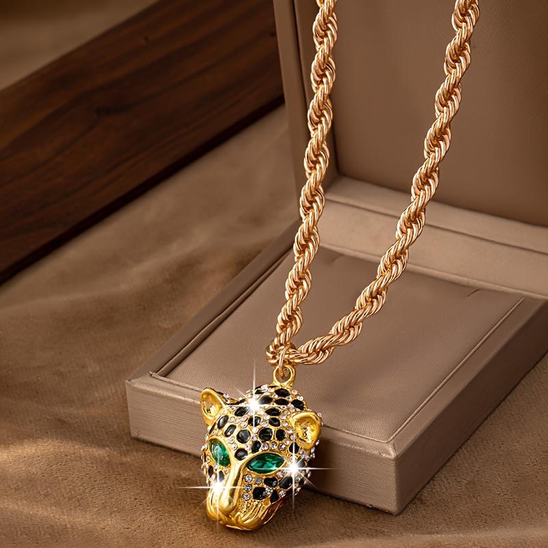 Shiny Rhinestone Cheetah Pendant Necklace - Hip Hop Punk Style for Women