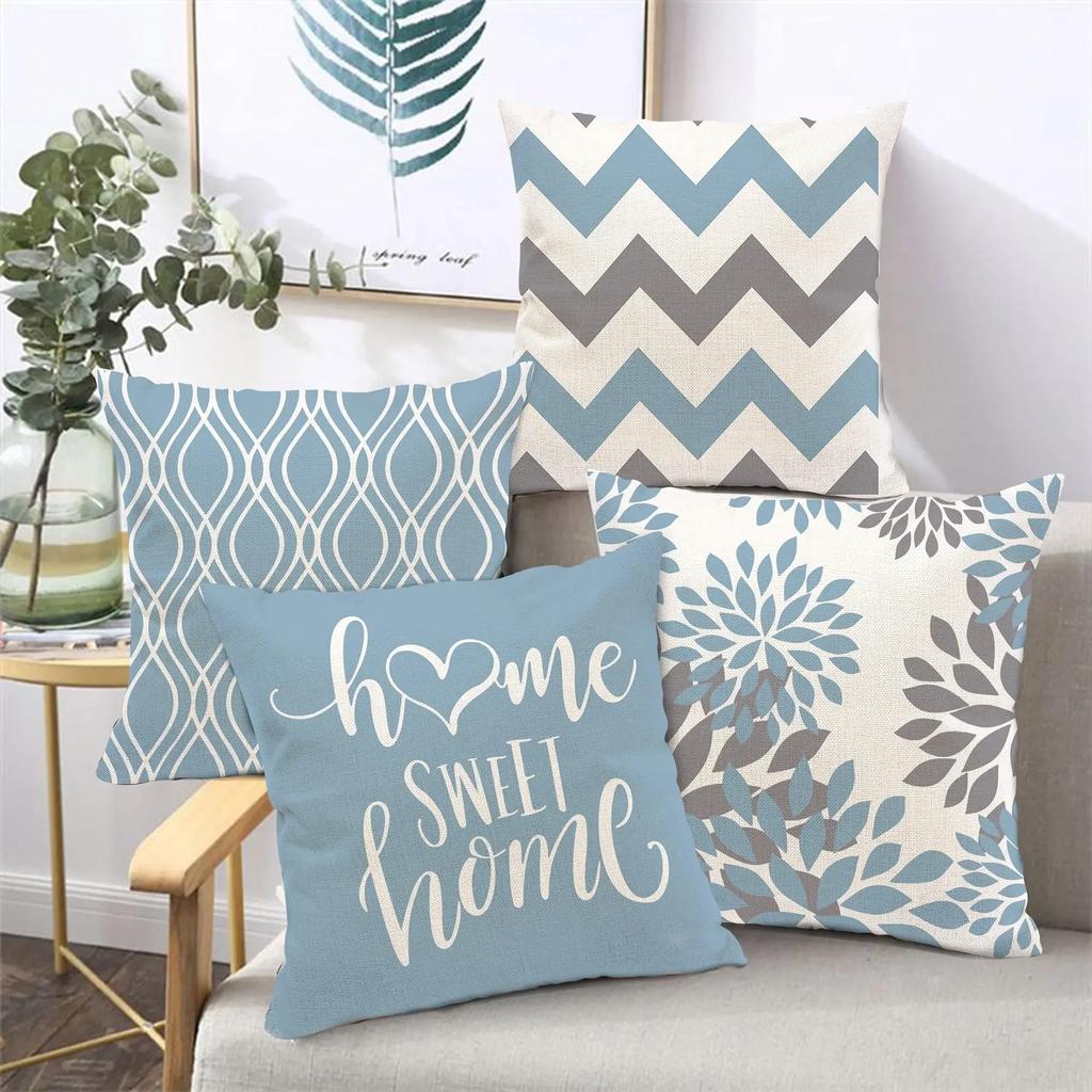 Federa cuscino geometrica lino blu lago bianco fodera cuscino divano decorazione casa può essere personalizzata per te 40x40 45x45 50x50 60x60