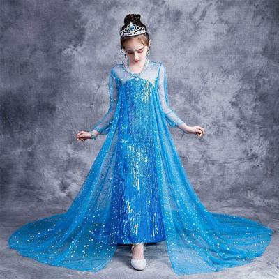 Prinzessin Kleid Königin Schleppende Kleid Neue Kinder Sommer Kleidung Langarm Mädchen Kleid