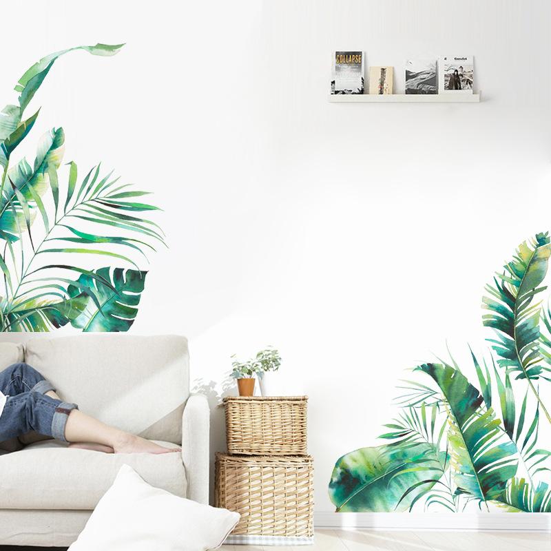 Tropical Leaves Wall Stickers, Green Botanical Removable Decals for Living Room Bedroom Home Interior Wall Decor