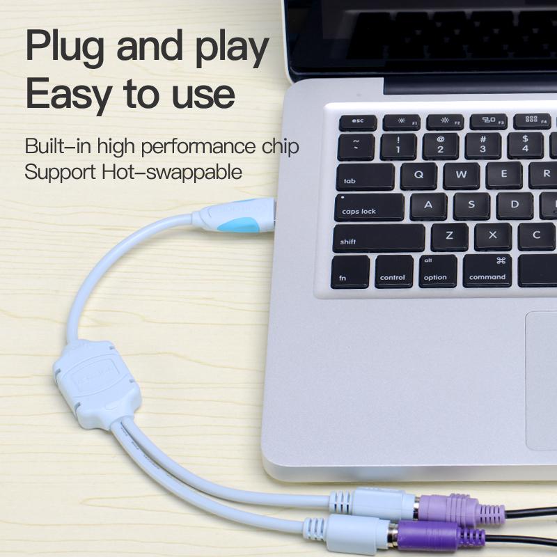 Vention USB To PS2 Adapter USB Male To PS/2 Female Adapter for Keyboard Mouse Scanner Laptop Computer