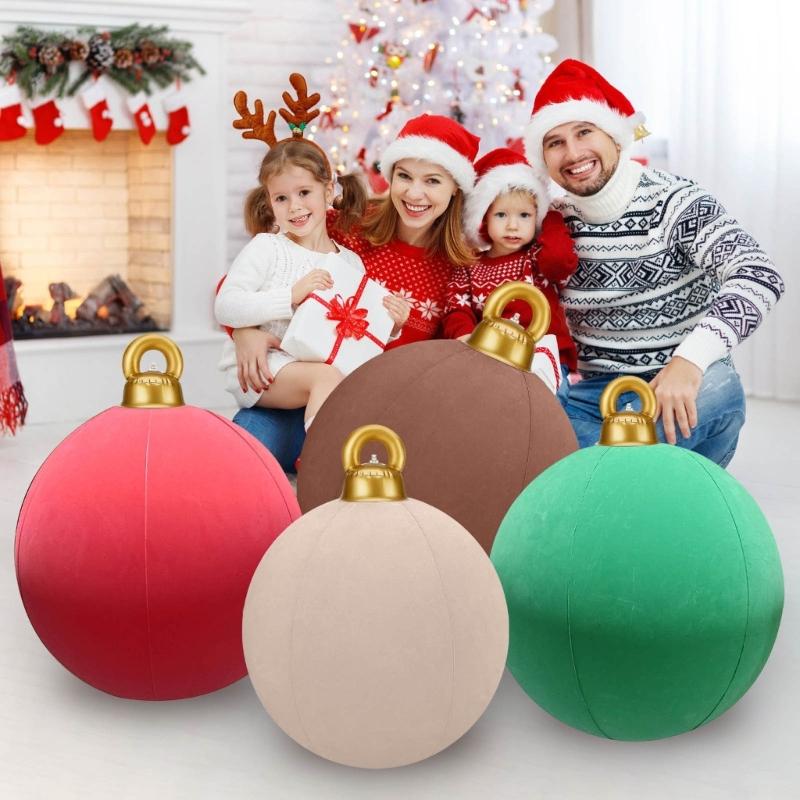 Velvet Inflatable Ornaments Balls Outdoor - 24 Inch Large Inflatable Christmas Balls, Reusable Blow Up Christmas Ornaments, Inflatable Xmas Decor for