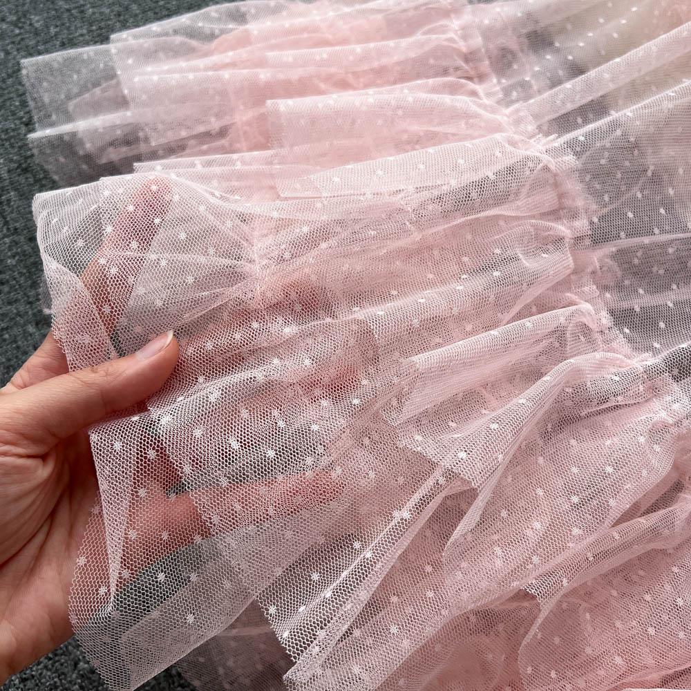 French Fashion Mesh Party Long Dress Women Ruffle Long Sleeve Slash Neck Elastic Waist Ladies Summer Elegant A Line Dresses