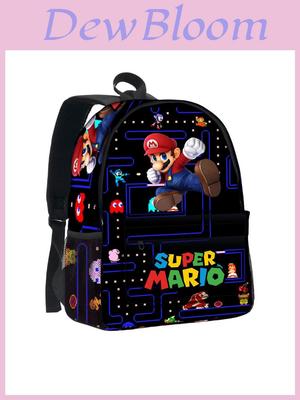 Super Mario Cartoon Backpack With Waterproof Material For School And Daily Use