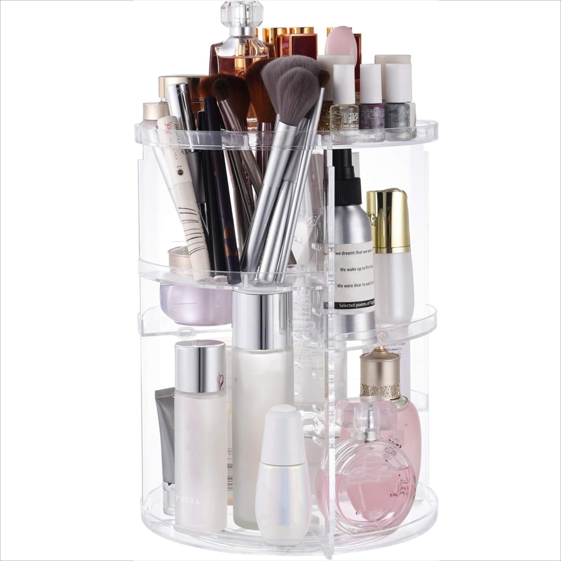 

Rotating Makeup PS Organizer Vanity Transparent Cosmetic Storage Rack Lipstick Eyebrow Pencil Skincare Holder A