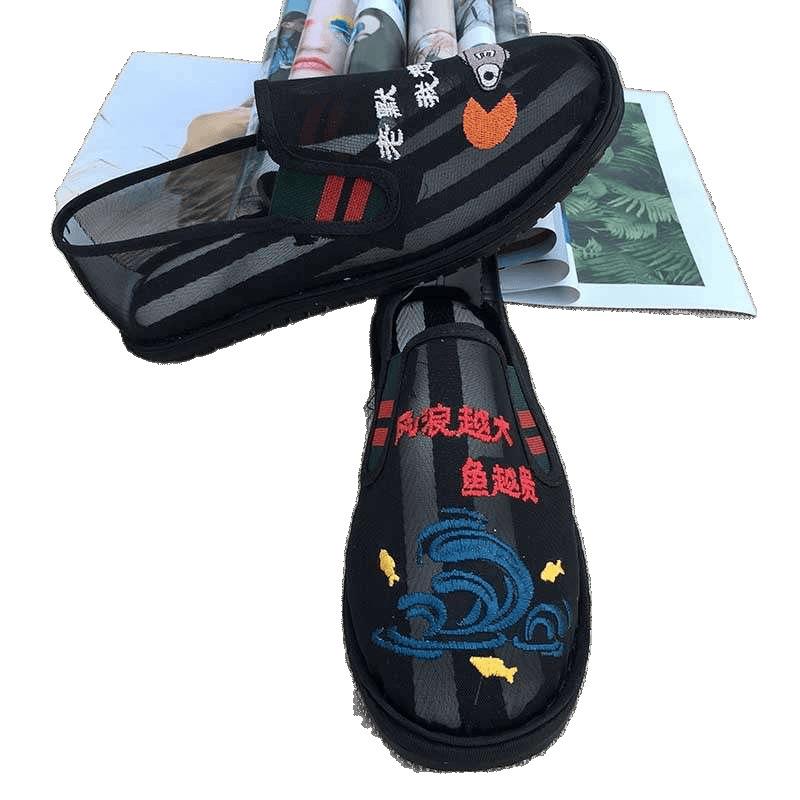 Old North Handmade Cloth Shoes Social People Hollow Mesh Shoes Air Conditioning Shoes Lazy Pervert Embroidery Face Mesh Sandals