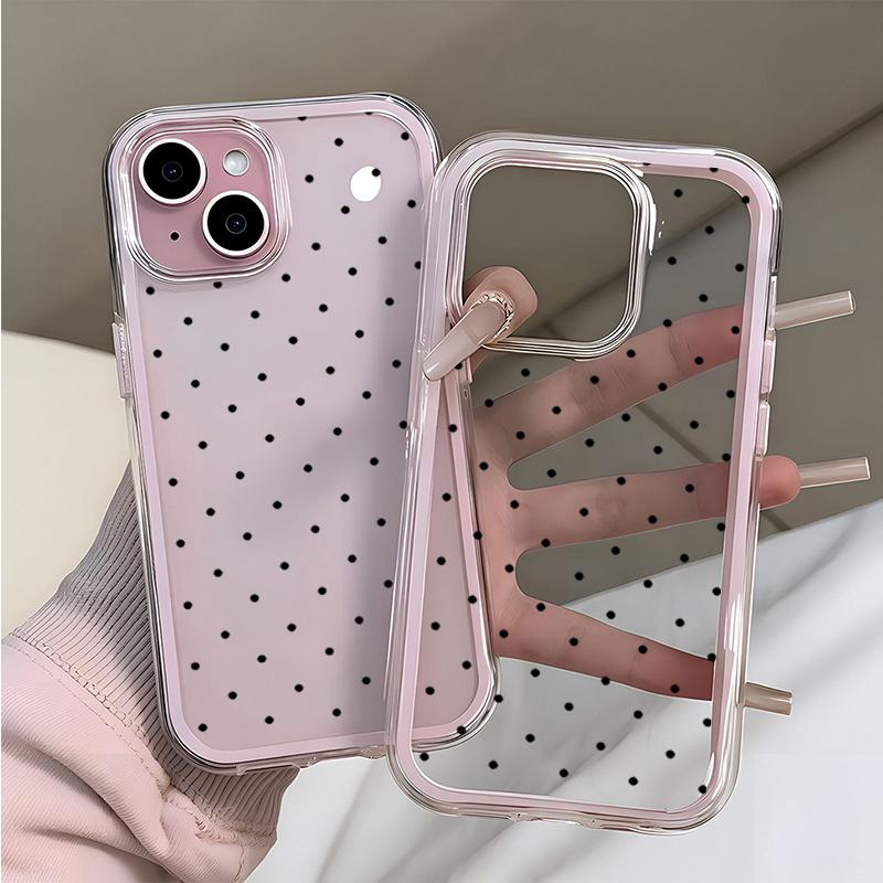 Black Polka Dots TPU Transparent Pink Phone Case For iPhone 17 16 15 Pro Max 14 13 12 11 Pro 14 Plus Shockproof Soft Cover