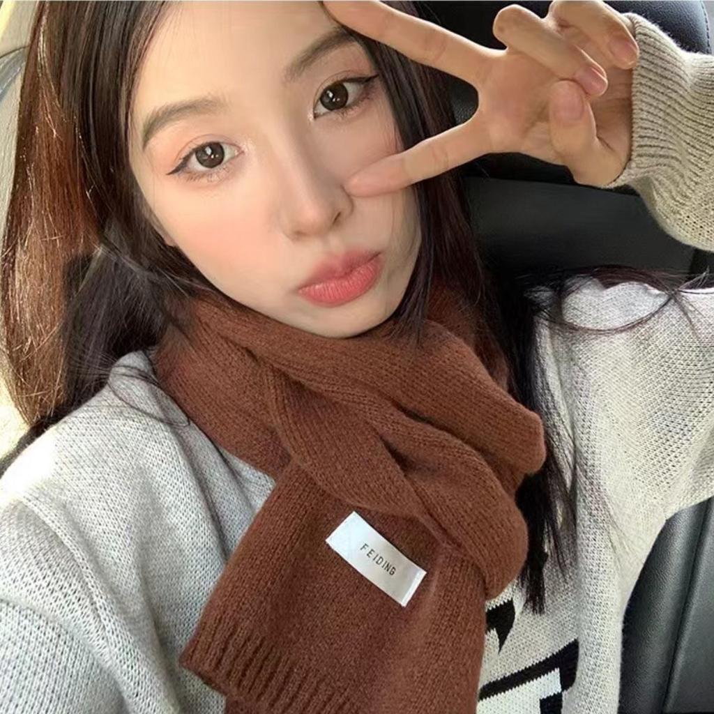 Korean Style Solid Color Wool Knitted Scarf for Women Autumn and Winter New Versatile Student Couple Warm Small Scarf