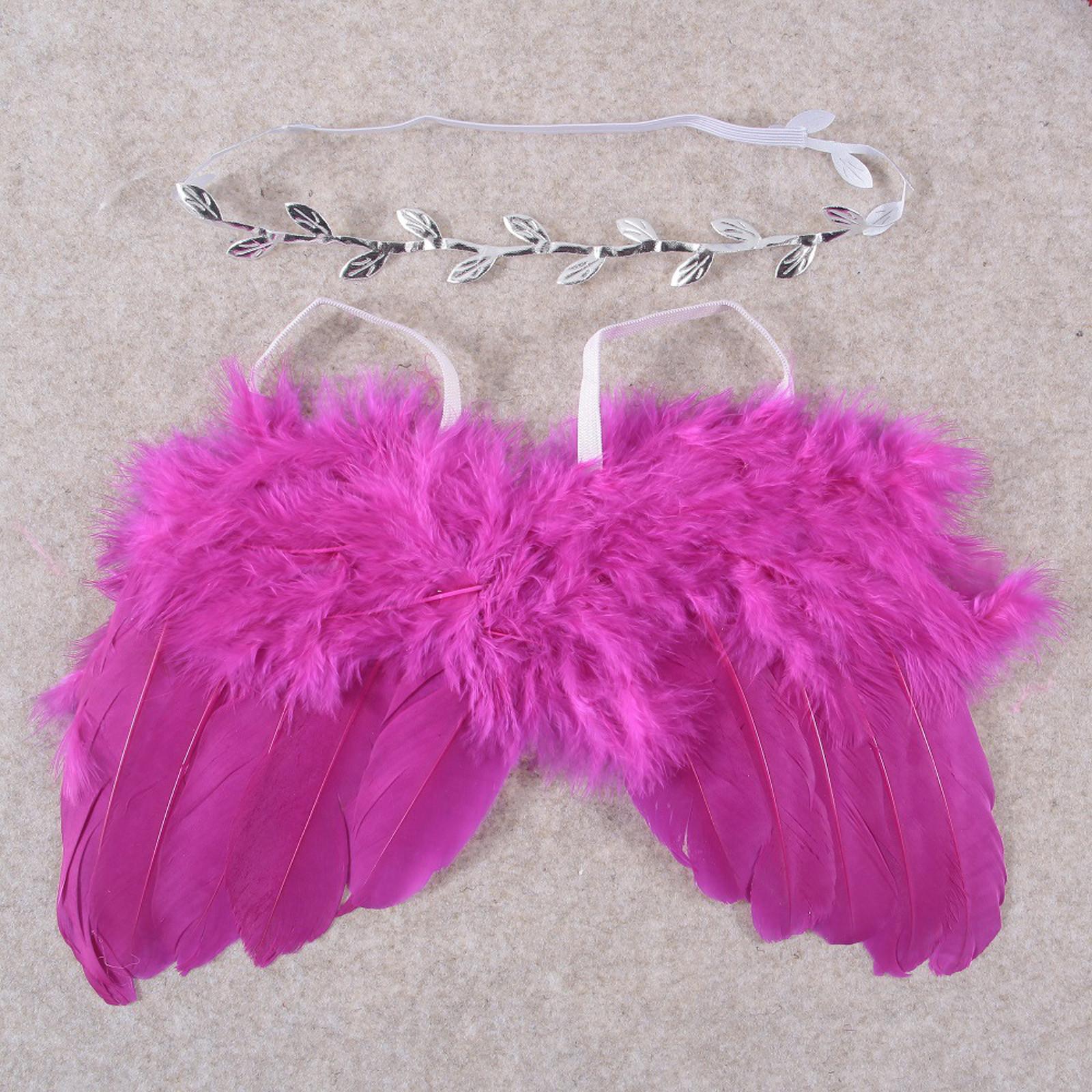 

(проектор)Комплект повязки на голову с перьями ангела и стразами, детская шифоновая повязка на голову с цветком, аксессуары для волос, реквизит для фотосессии для новорожденных, костюм One Size горячий розовый