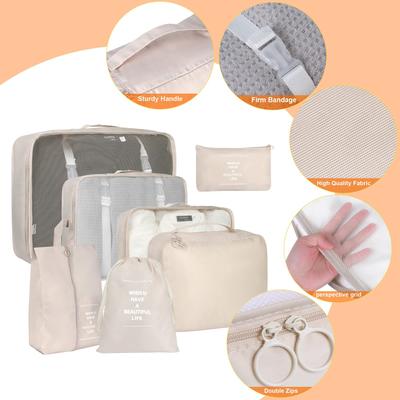 1 Sada 7 ks Cestovní úložná taška, Cestovní taška, Multifunkční balicí taška, Polyester, Vodotěsná s držadlem, Síťovina